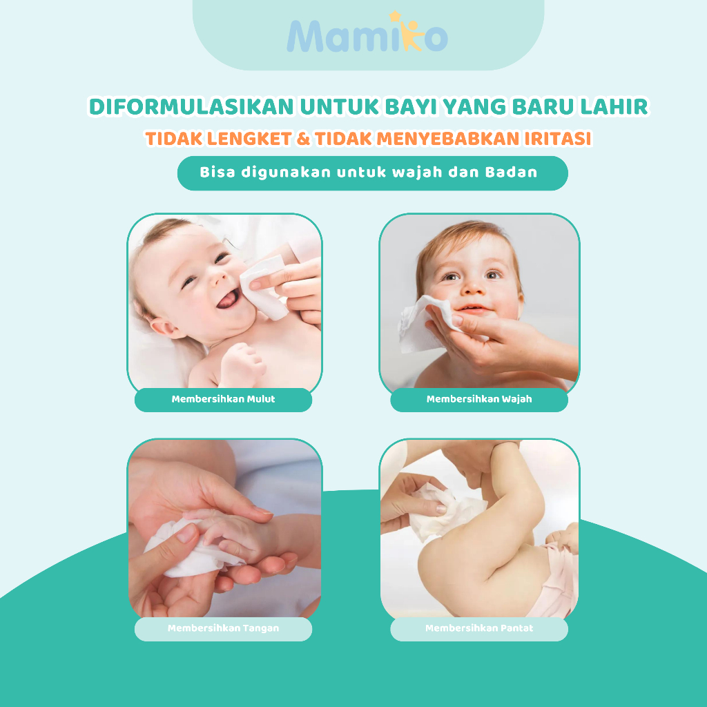 Mamiko Pure Water Baby Wipes Tisu Basah Bayi 80s Hipoalergenik Non Alkohol Foto 4