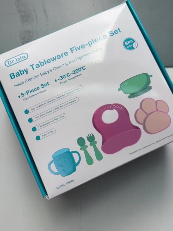 Dr.isla Set Perlengkapan Makan Bayi BT05 7Pcs Piring Mangkuk Sendok Garpu Sippy Cup Cele