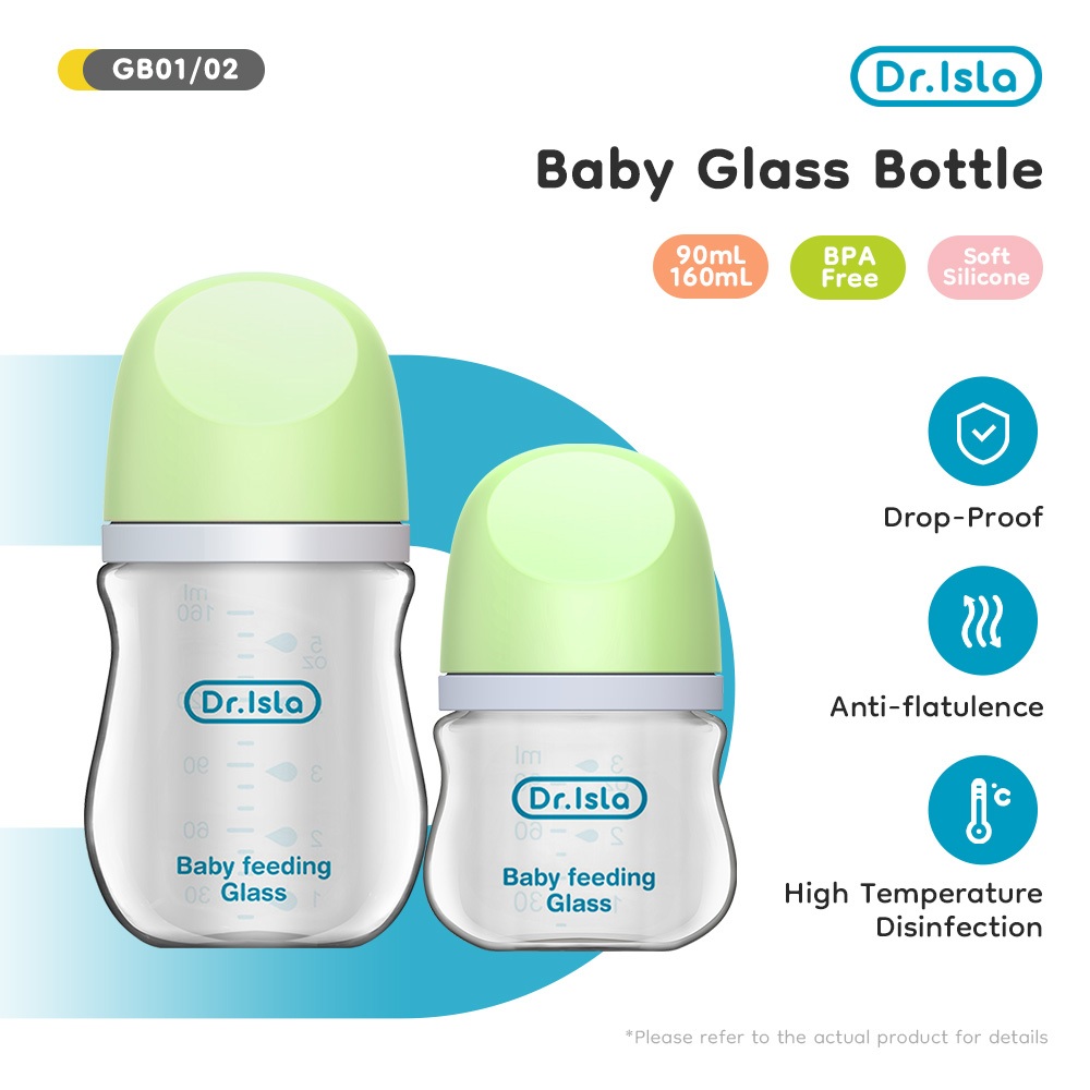 Botol Susu Bayi Kaca Dr.Isla GB01 Polka Dot 90ml & 160ml BPA Free
