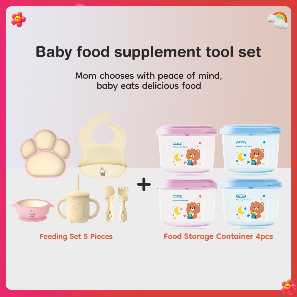 Set Makan Bayi Dr.isla BT05 7Pcs Piring Mangkuk Celemek Botol Sendok Garpu Foto 8