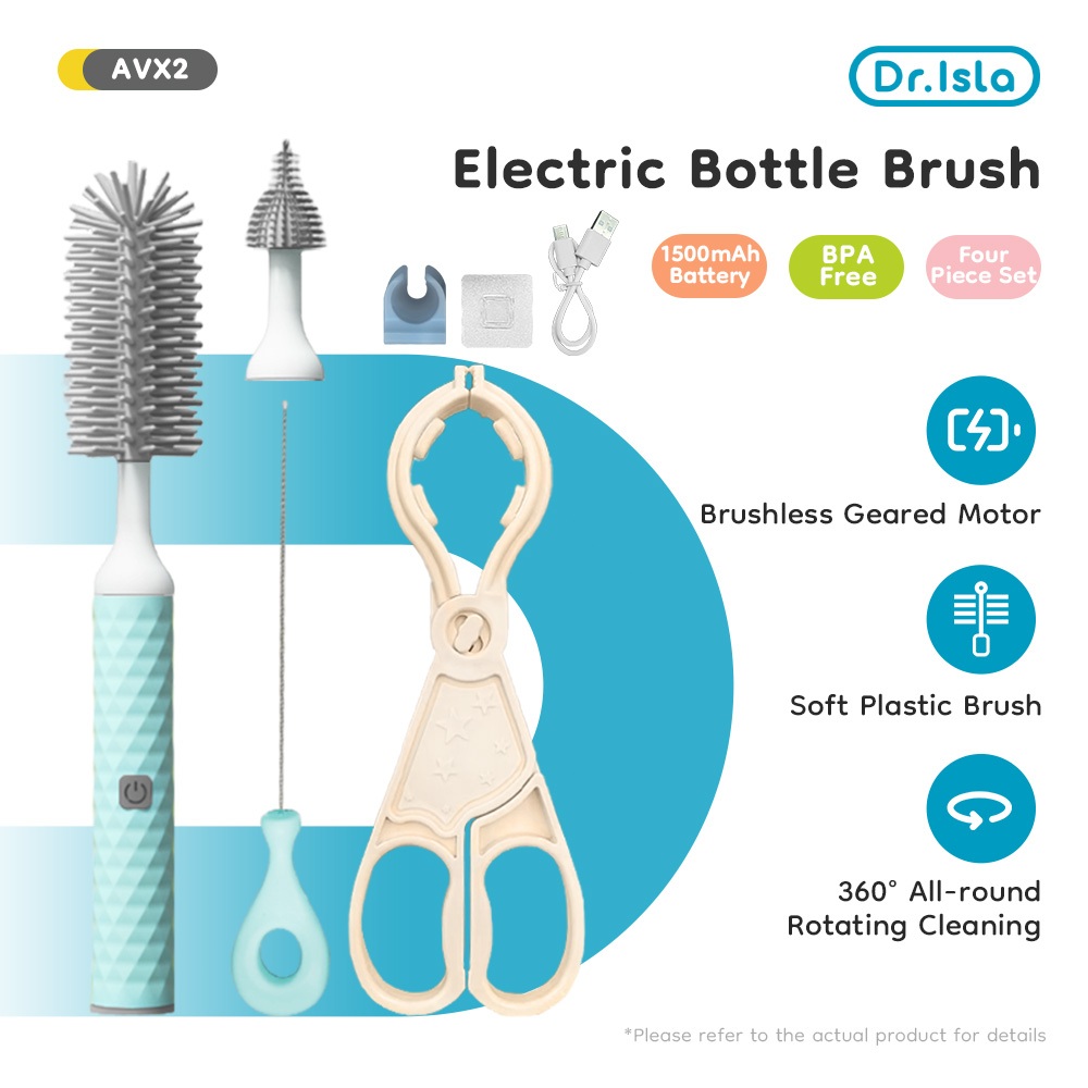 Dr.isla Sikat Botol Susu Bayi Elektrik USB 3 Kepala Silikon BPA Free IPX7 Foto 2