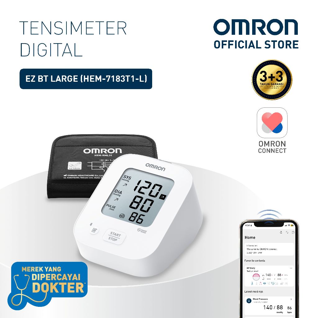 Tensimeter Digital Omron EZ Bluetooth HEM-7183T1-L Large Cuff 22-42 cm Garansi 5 Tahun