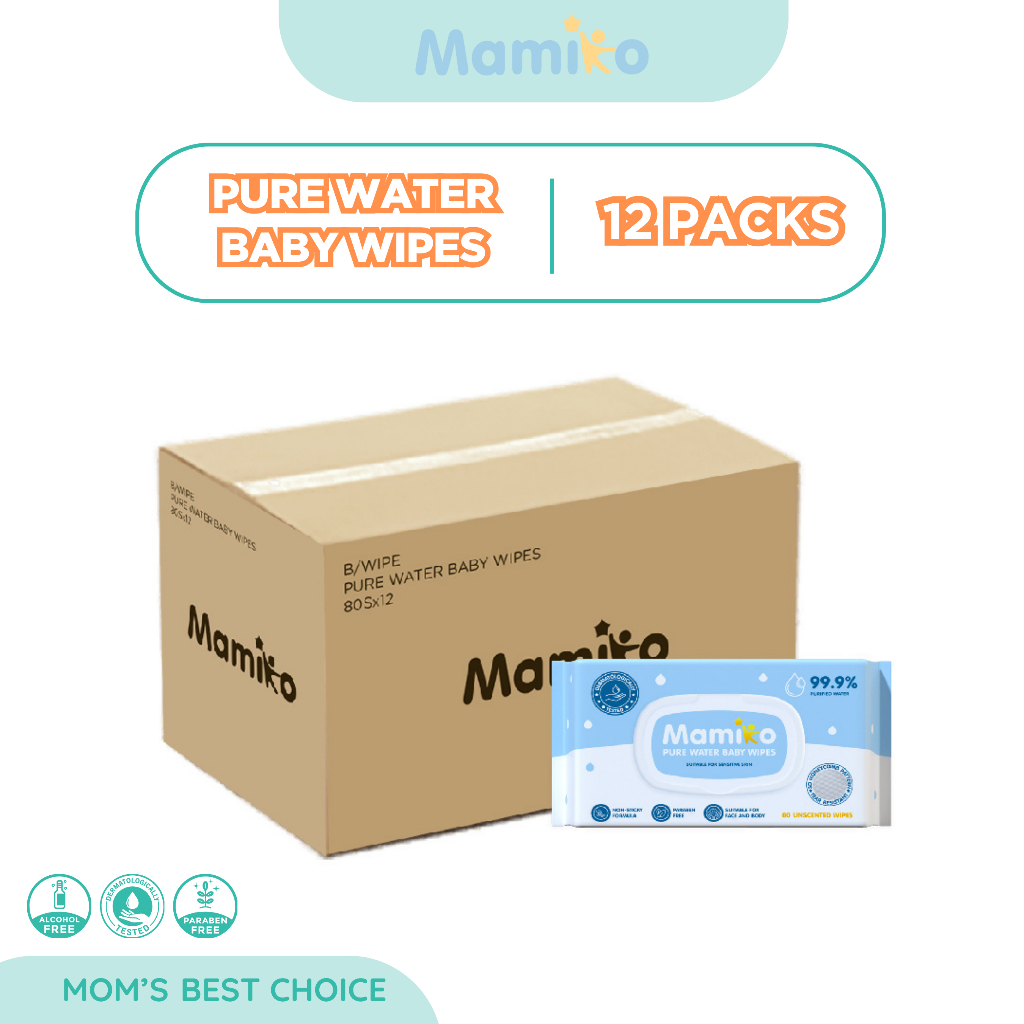 Tisu Basah Bayi Mamiko Pure Water Baby Wipes 12 Pack 80 Lembar Hipoalergenik Foto 5