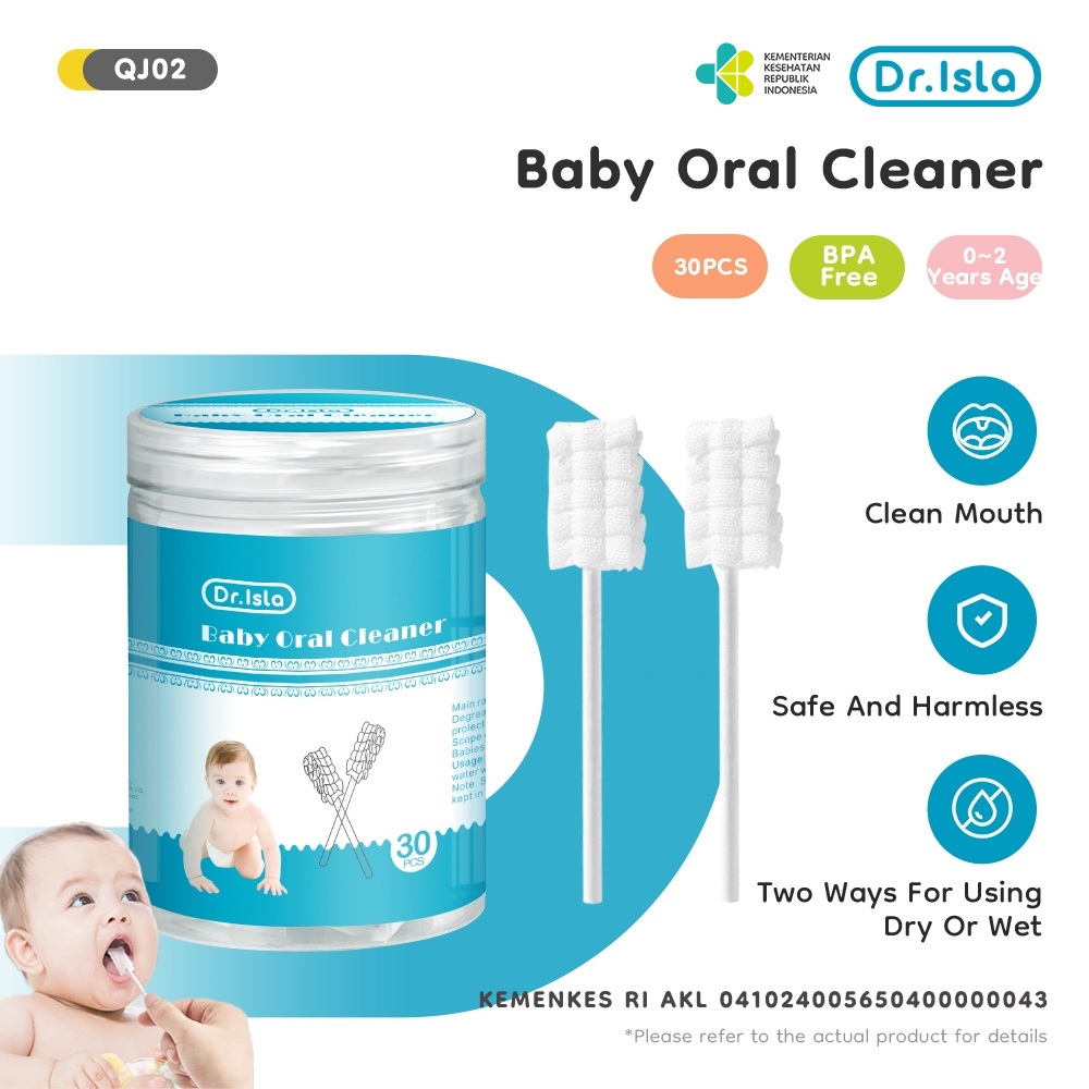 Pembersih Lidah & Mulut Bayi Dr.isla QJ02 Kapas Kasa 30pcs Steril