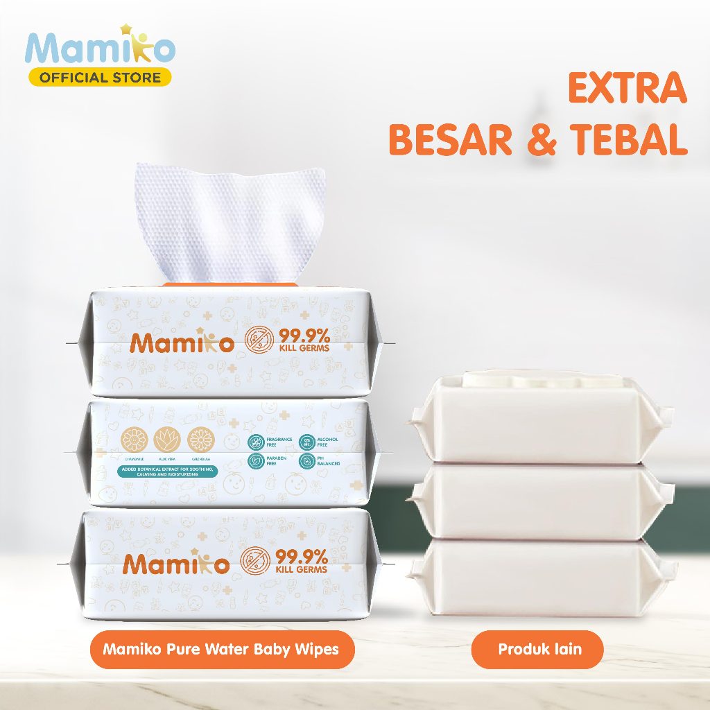 Mamiko Antibacterial Baby Wipes 80s Non-Woven Spunlace 3D Honeycomb 24 Pack Foto 3