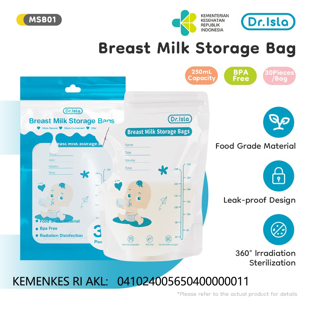 Kantong ASI Dr.isla MSB01 250ml 30 Pcs BPA Free Segel Ganda Penampung Asi Foto 2