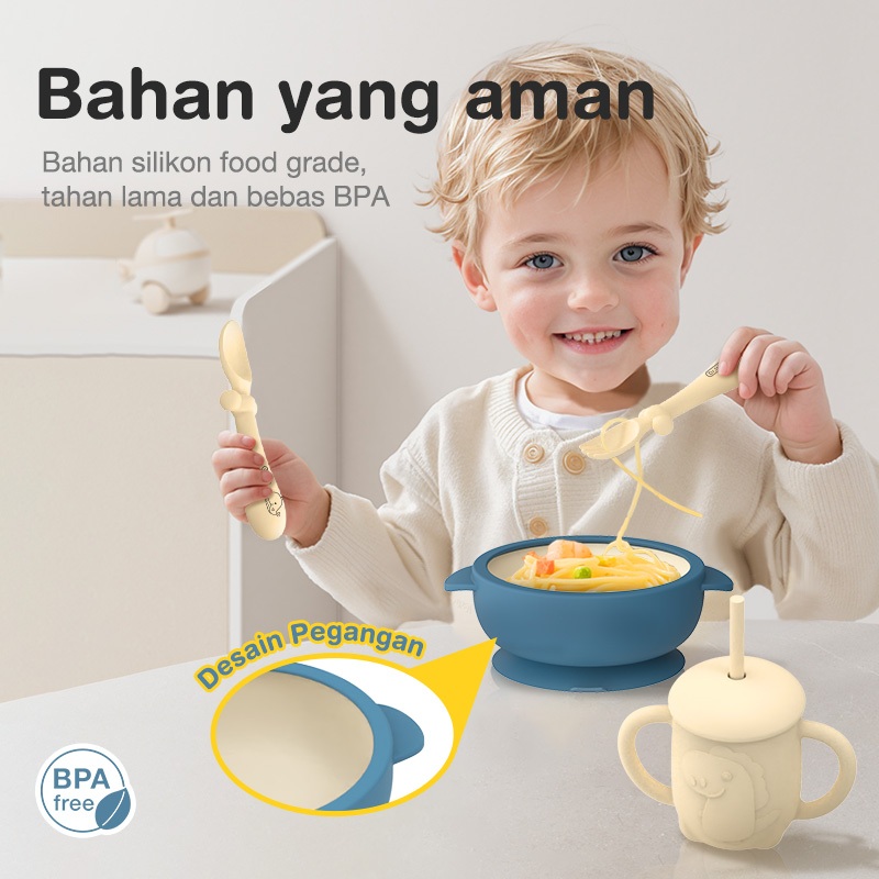 Dr.isla Set Perlengkapan Makan Bayi 7 Pcs BT05 Piring Mangkuk Celemek Sendok Garpu BPA Foto 3