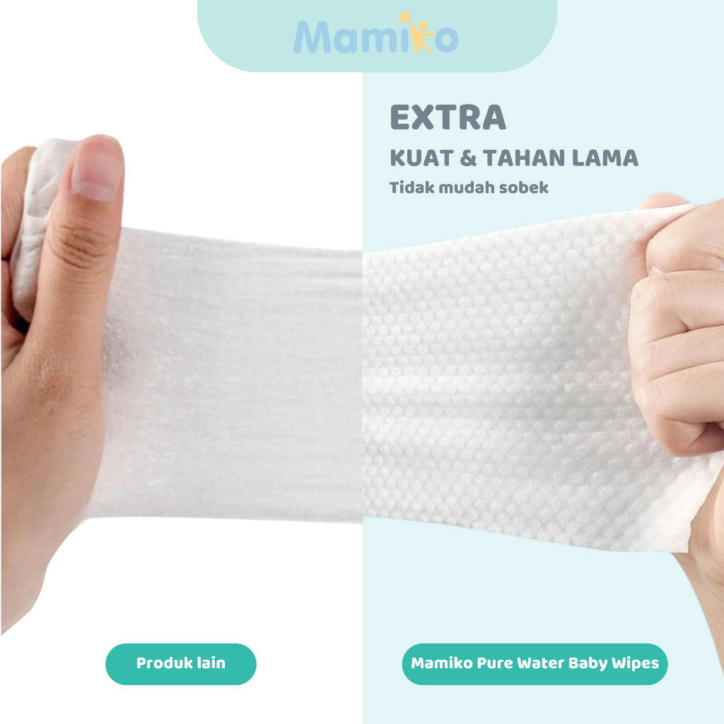 Mamiko Pure Water Baby Wipes Tisu Basah Bayi 10s No Alkohol No Perfume Foto 4