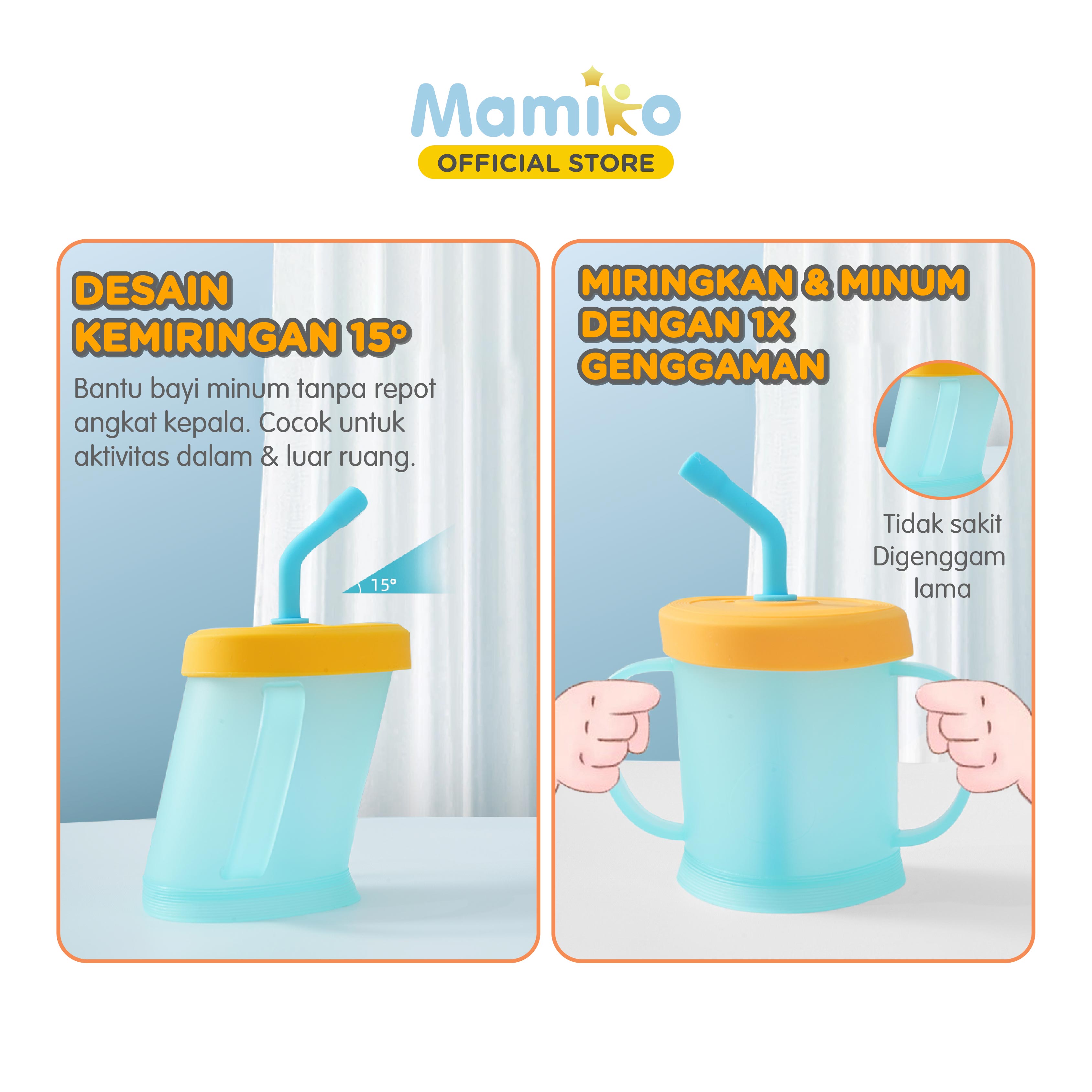 Gelas Training Sedotan Anak Mamiko 260ml Anti Tumpah Desain Miring 15 Derajat Foto 7