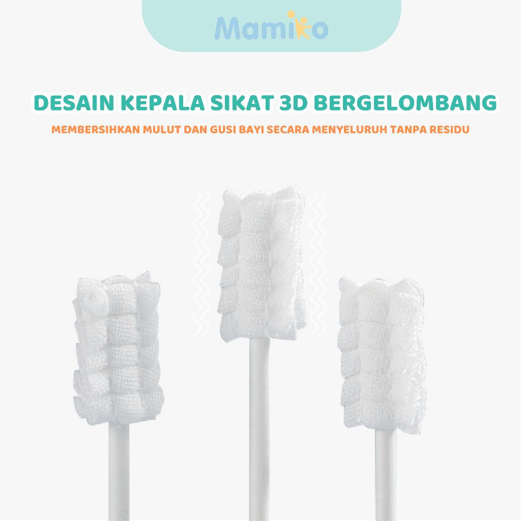 Mamiko Baby Oral Cleaner Kain Kasa 100% Cotton Steril Kemasan Individual 30 PCS Foto 4