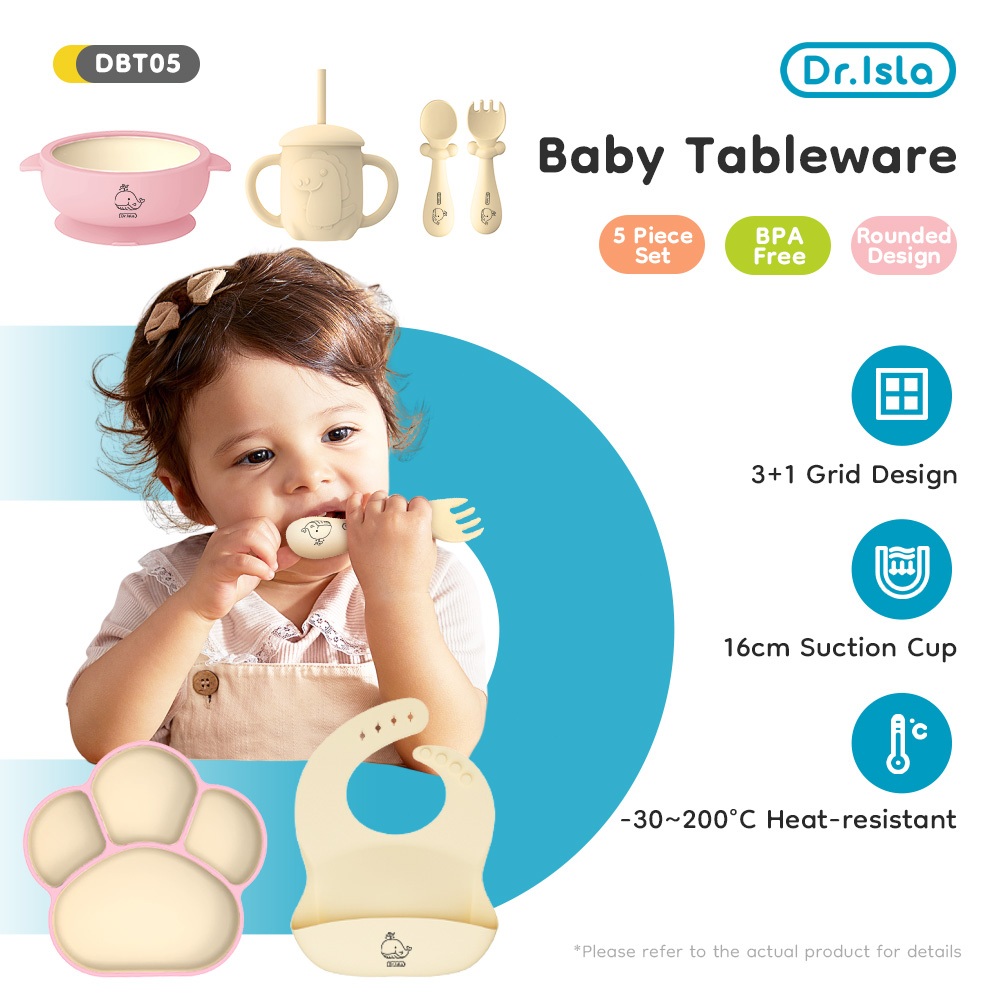 Dr.isla Set Makan Bayi 7Pcs BT05 Piring Mangkuk Sendok Garpu Sippy Cup Celemek Foto 2