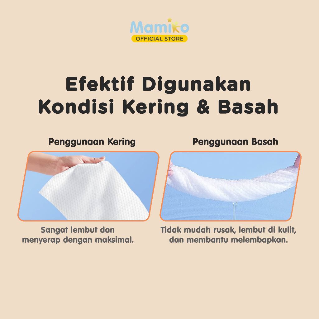 Mamiko Facial Care Towel Tisu Kering Tebal 60 Lembar AB Sisi 3D untuk Bayi Foto 4
