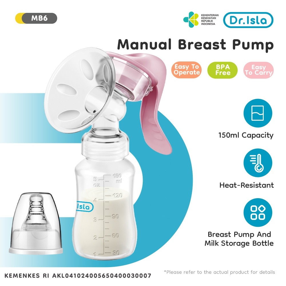 Pompa ASI Manual Dr.isla MB6 Single Portabel dengan Botol 150ml dan Dot Foto 2