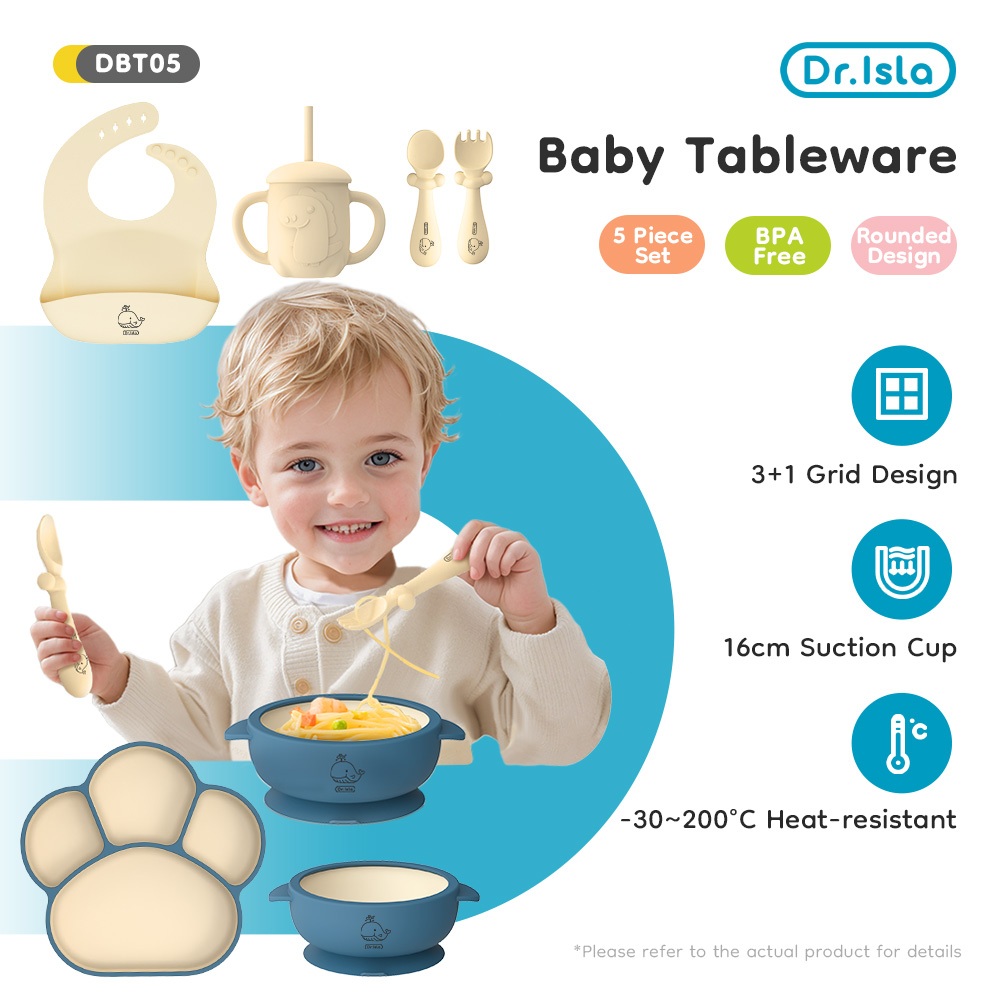 Dr.isla Set Perlengkapan Makan Bayi BT05 7Pcs Piring Mangkuk Sendok Garpu Sippy Cup Cele Foto 2