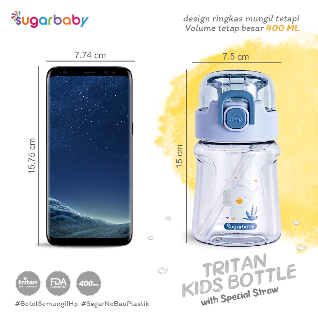 Sugar Baby Tritan Kid Bottle Special Straw Botol Minum Anak 400 ml Anti Bocor Foto 3