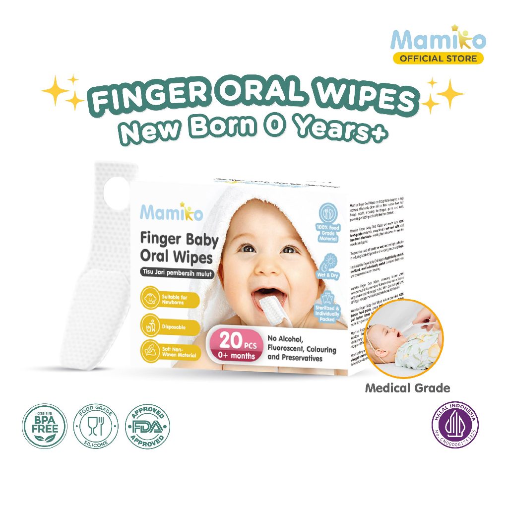 Mamiko Baby Oral Cleaner Kain Kasa 100% Cotton Steril Kemasan Individual 30 PCS Foto 6