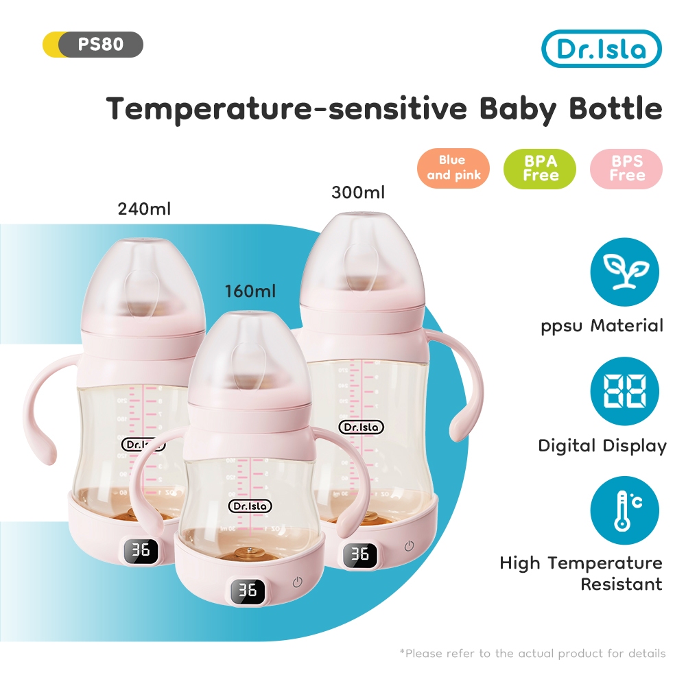 Botol Susu Bayi Dr.isla PS80 PPSU Sensor Suhu Digital Layar LED Anti Kolik