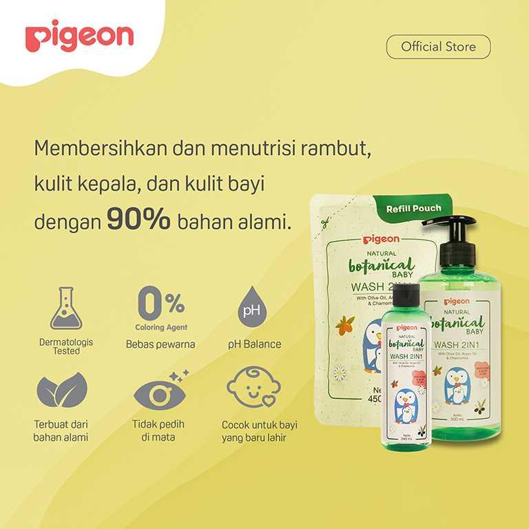 Pigeon Botanical Body Wash Sabun Mandi Bayi 2-in-1 Natural 90% Hypoallergenic Aroma Bunga Foto 2