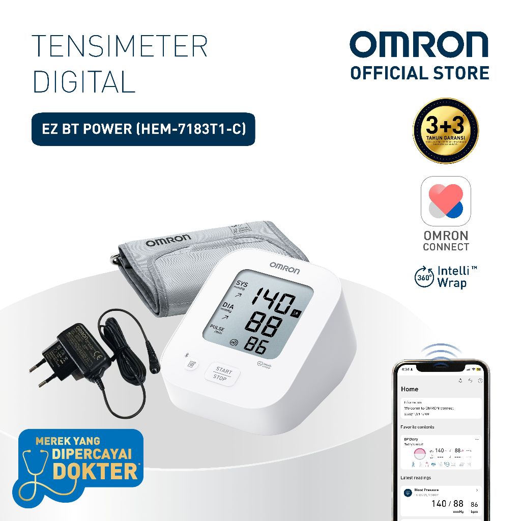 Omron Tensimeter Digital HEM-7155T Blood Pressure Monitor Lengan Atas Bluetooth IntelliWrap Foto 2