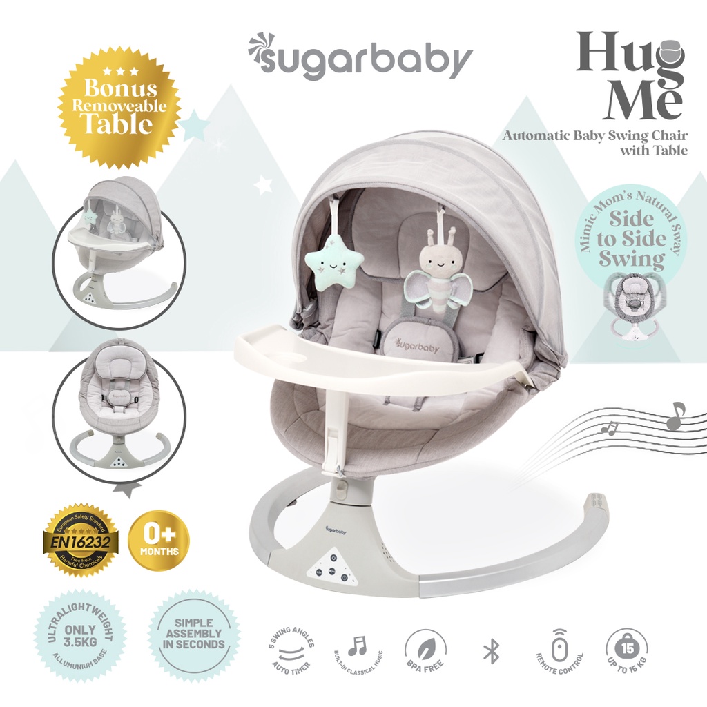 Sugarbaby Hug Me Automatic Baby Swing Chair with Table Ayunan Bayi Otomatis Bluetooth Foto 7