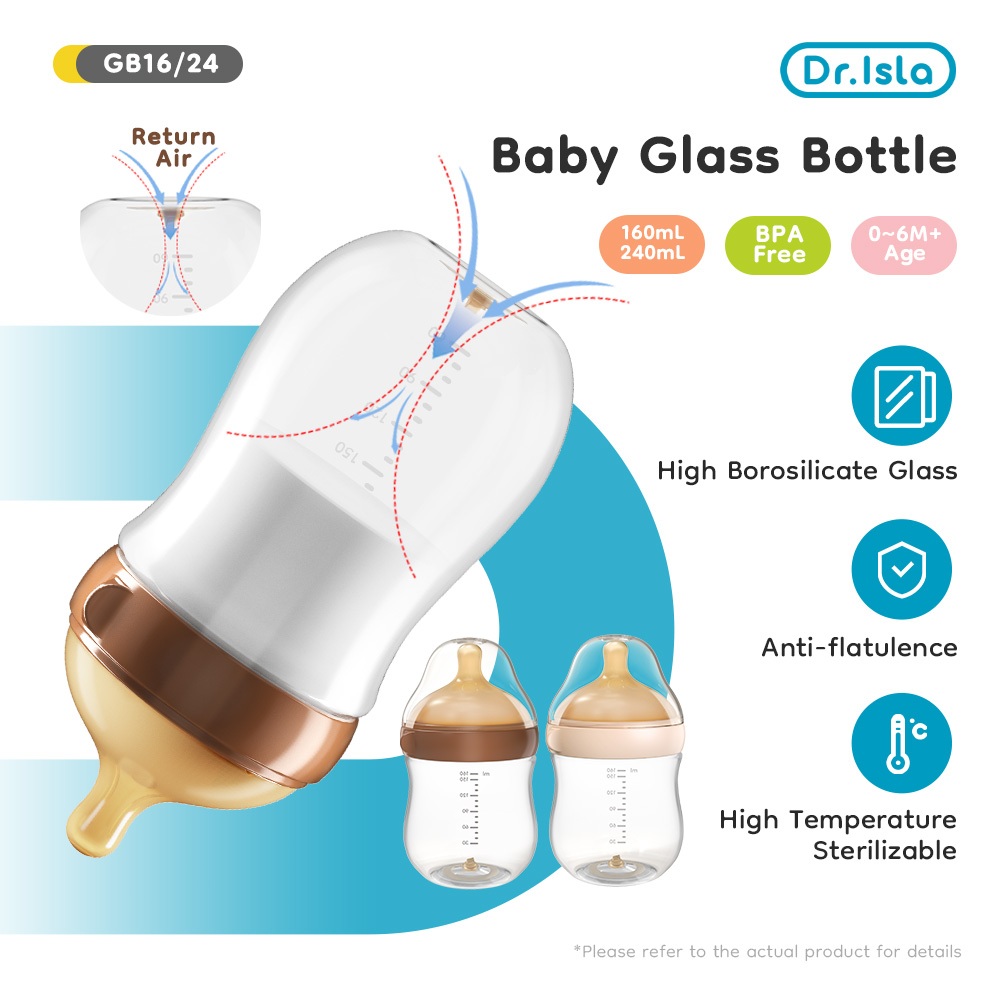 Dr.isla Botol Susu Kaca Anti Kolik Wide Neck 160ml 240ml BPA Free AVGB16 Foto 2