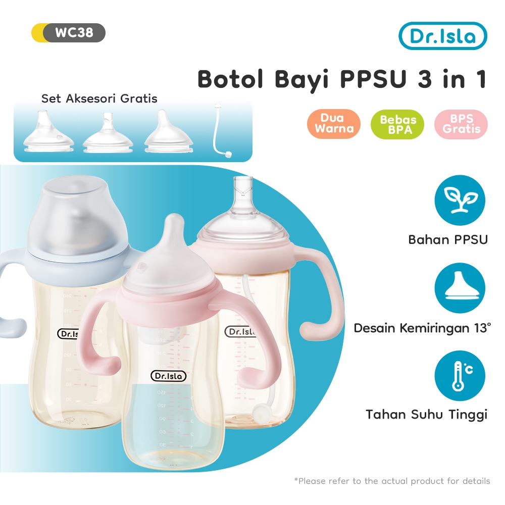 Botol Susu Bayi Dr.isla PPSU Tipe WC38 300ml Fitur Anti Tersedak dan Indikator Suhu