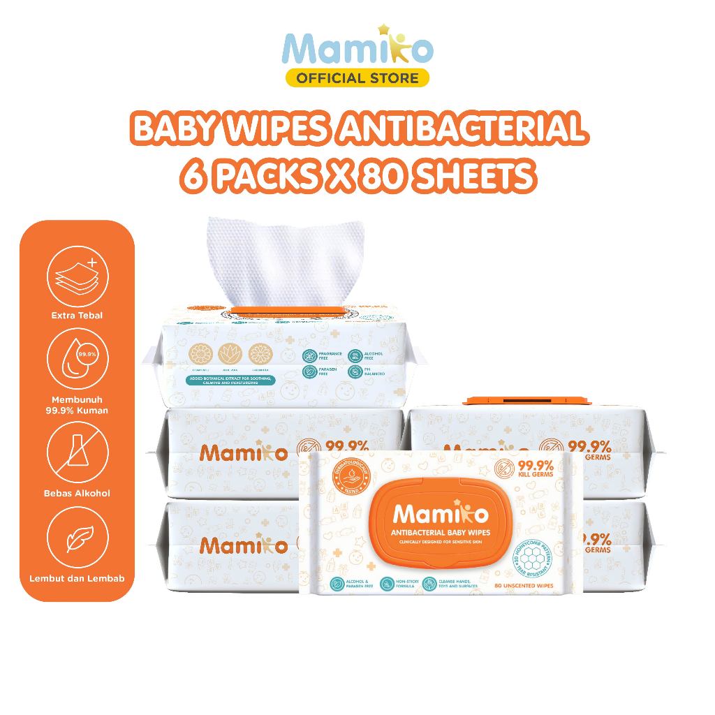 Mamiko Antibacterial Baby Wipes 80s Paket Hemat 3 Pack Tisu Basah Anti Bakteri Foto 6