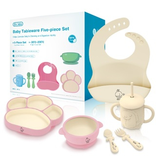 Dr.isla Set Makan Bayi 7Pcs BT05 Piring Mangkuk Sendok Garpu Sippy Cup Celemek Foto 7