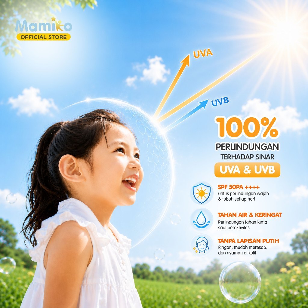 Mamiko Sunscreen Lotion SPF50 PA+++ 30g Broad Spectrum untuk Bayi Baru Lahir & Kulit Foto 2