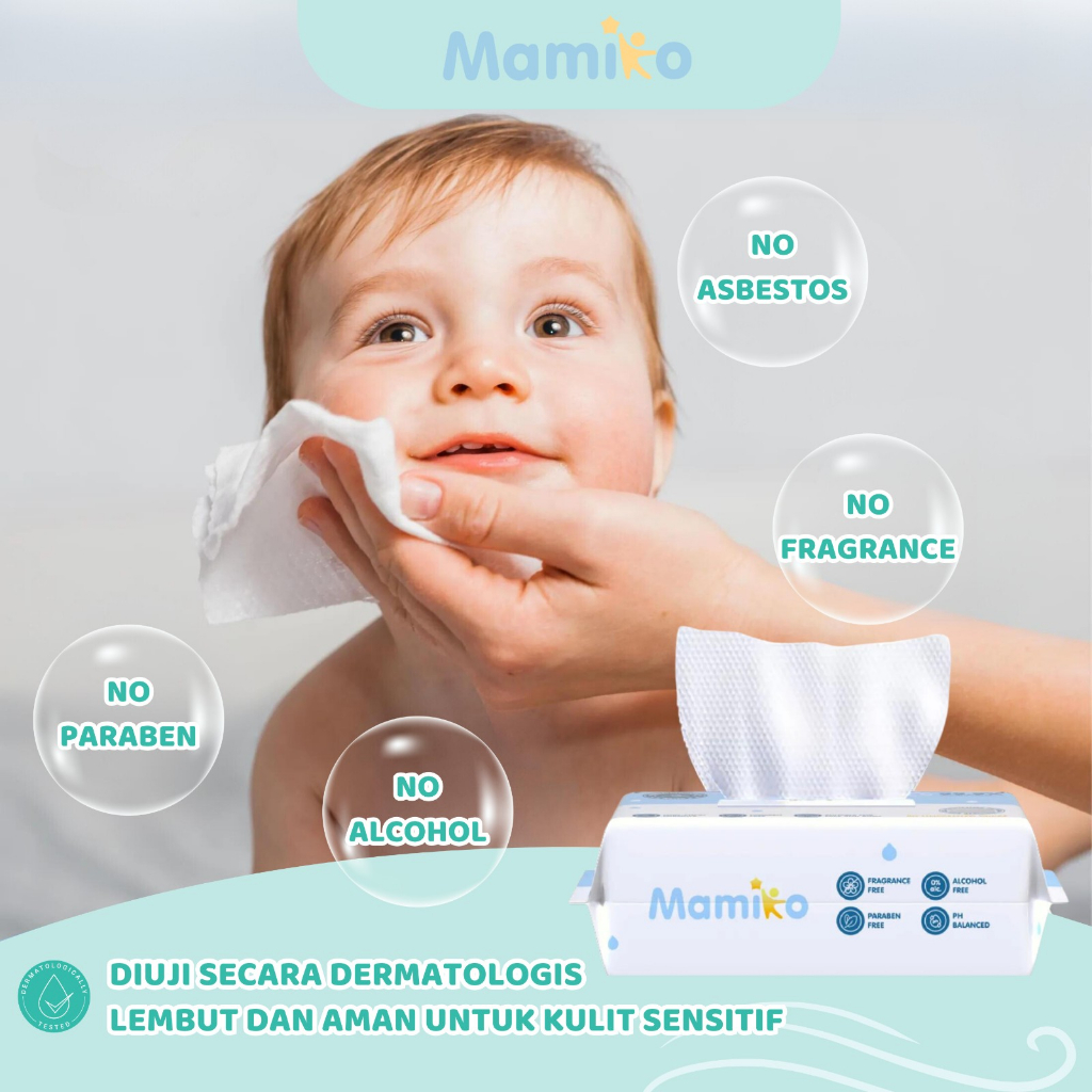 Tisu Basah Bayi Mamiko Pure Water Baby Wipes 12 Pack 80 Lembar Hipoalergenik Foto 4