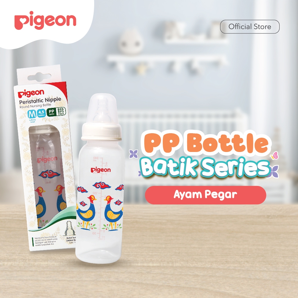 PIGEON Botol Susu SlimNeck PP RP Batik 240ml dengan Nipple S-Type Size M Foto 4