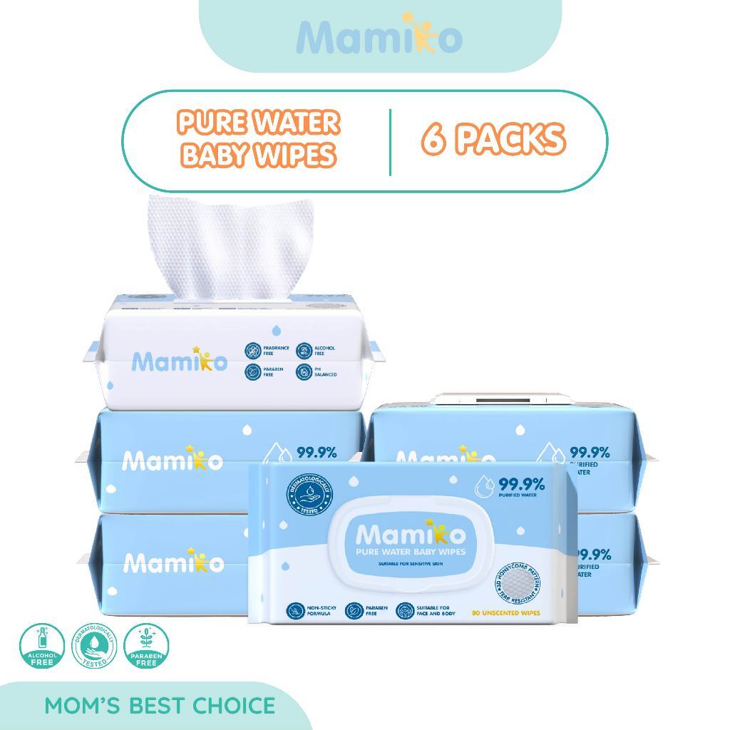 Mamiko Pure Water Baby Wipes Tisu Basah Bayi 80s Hipoalergenik Non Alkohol Foto 6