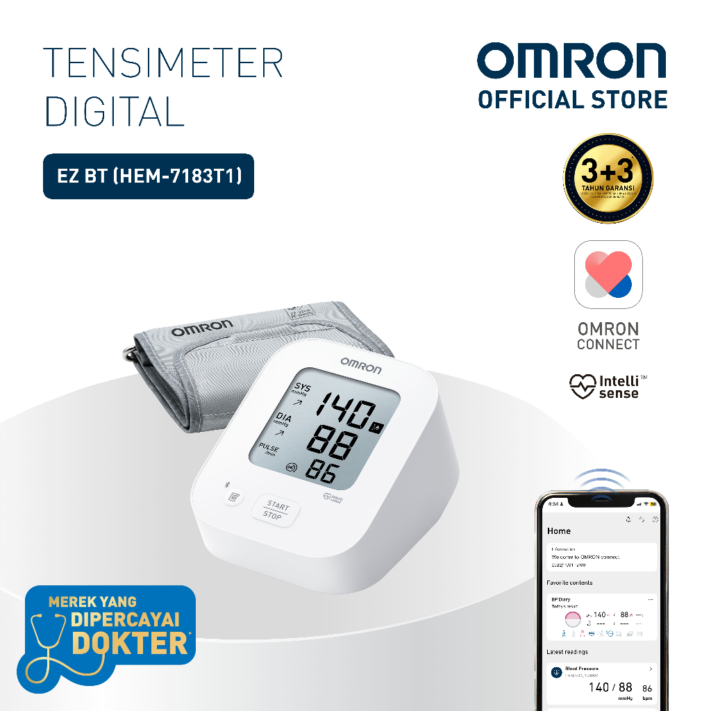 Omron Tensimeter Digital EZ Bluetooth HEM-7183T1 Alat Ukur Tekanan Darah Akurat