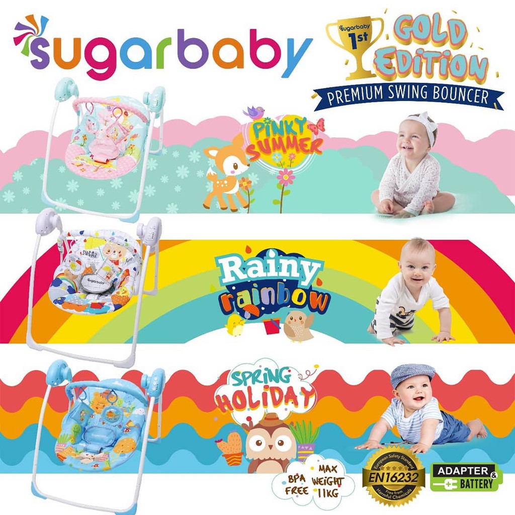 Ayunan Bayi Swing Bouncer Sugar Baby Gold Edition Otomatis dengan Bantal Anti Peyang Foto 2