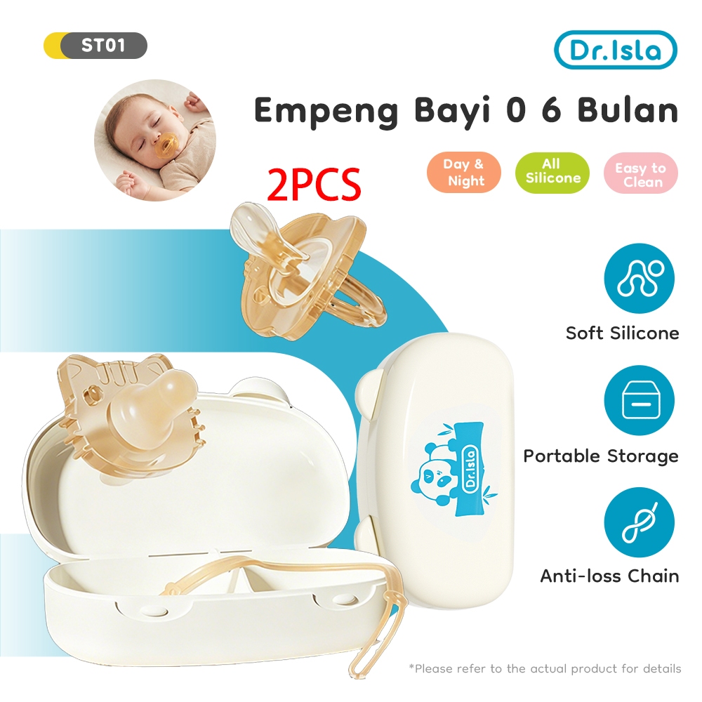 Dr.isla Empeng Bayi Orthodontic 2PCS Set 0-3 Tahun BPA Free dengan Rantai Anti Hilang