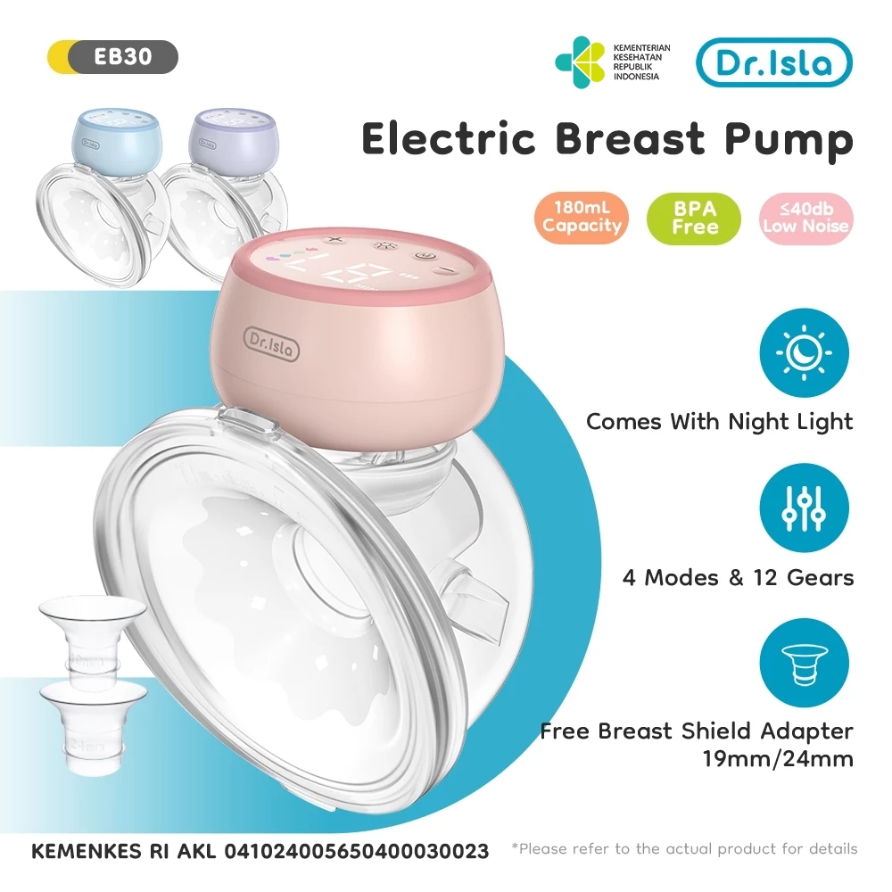 Pompa ASI Elektrik Dr.isla EB30 Handsfree Wireless Rechargeable dengan Lampu Malam BPA Free Foto 2