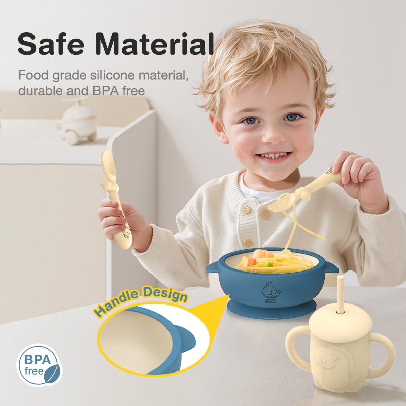 Dr.isla Set Makan Bayi 7Pcs BT05 Piring Mangkuk Sendok Garpu Sippy Cup Celemek Foto 3