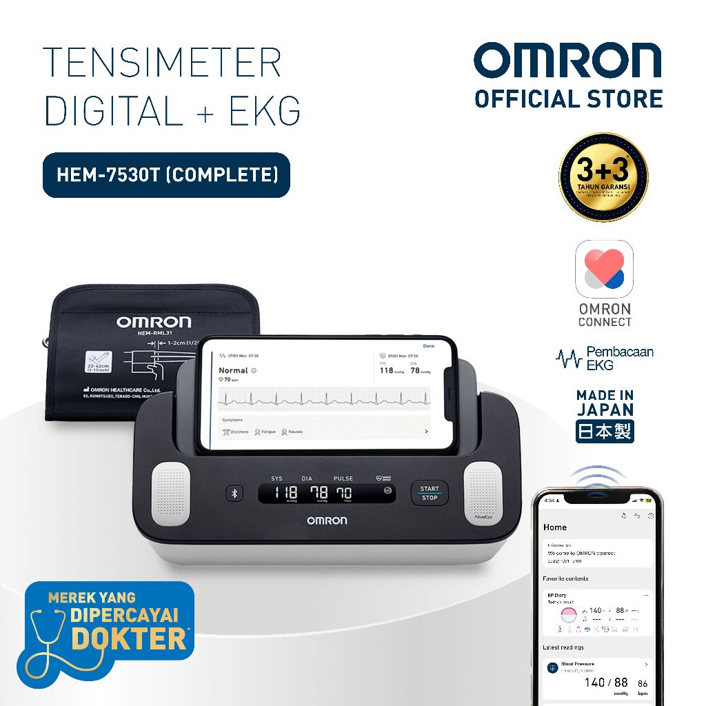 Tensimeter Digital Omron HEM-7530T Complete dengan Fitur EKG dan Koneksi Bluetooth Foto 2