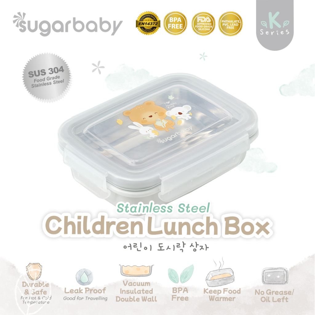 Kotak Makan Anak SUGAR BABY Stainless Steel SUS 304 Double Layer 320 ml Nature Foto 7