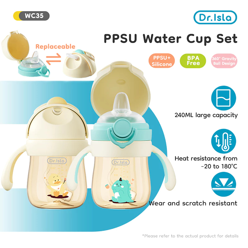 Dr.isla Botol Minum Bayi Training Cup PPSU 240ML WC35 Anti Tumpah BPA Free