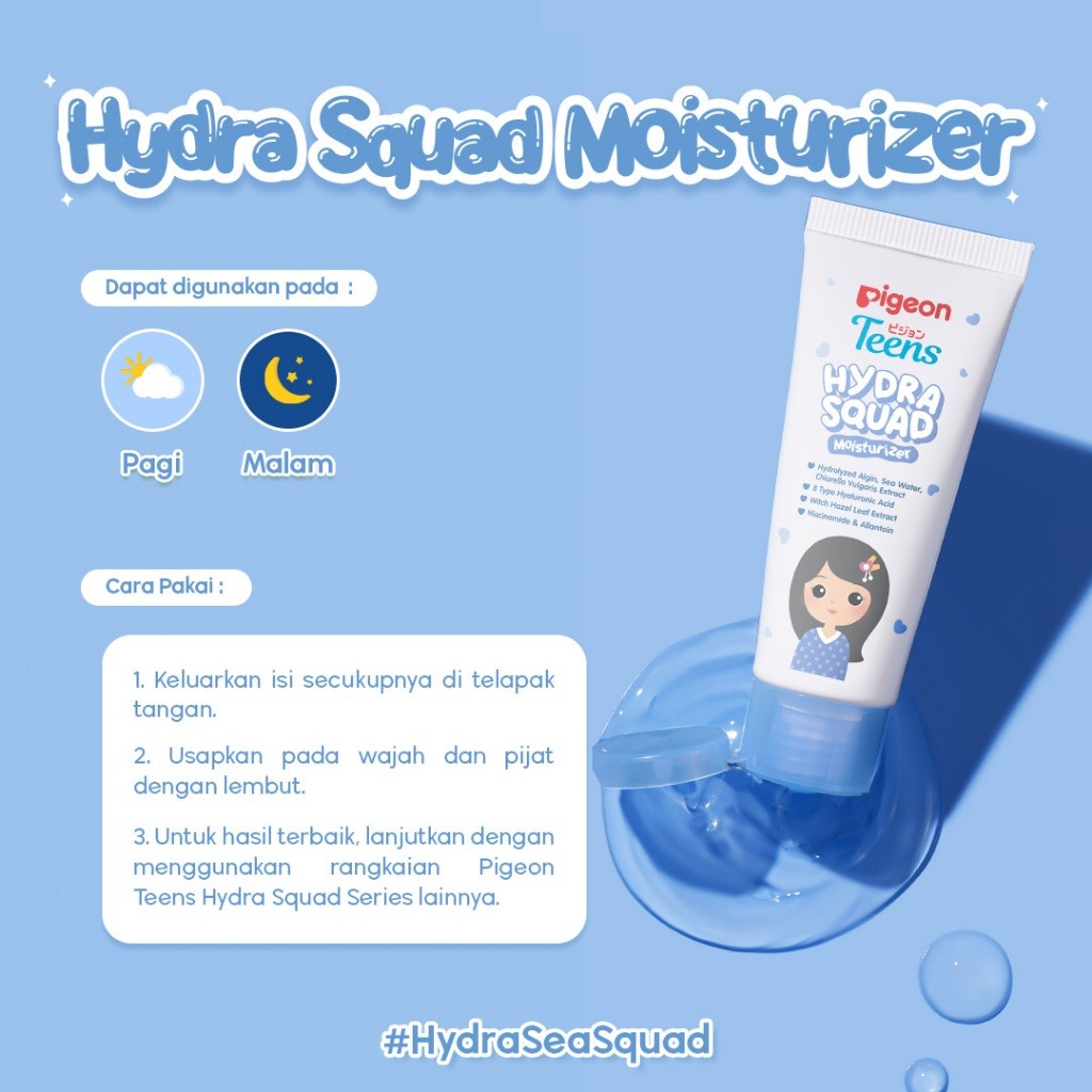 Pigeon Teens Hydra Squad Moisturizer 50ml Pelembab Kulit Remaja Hyaluronic Acid Witch Hazel Foto 4