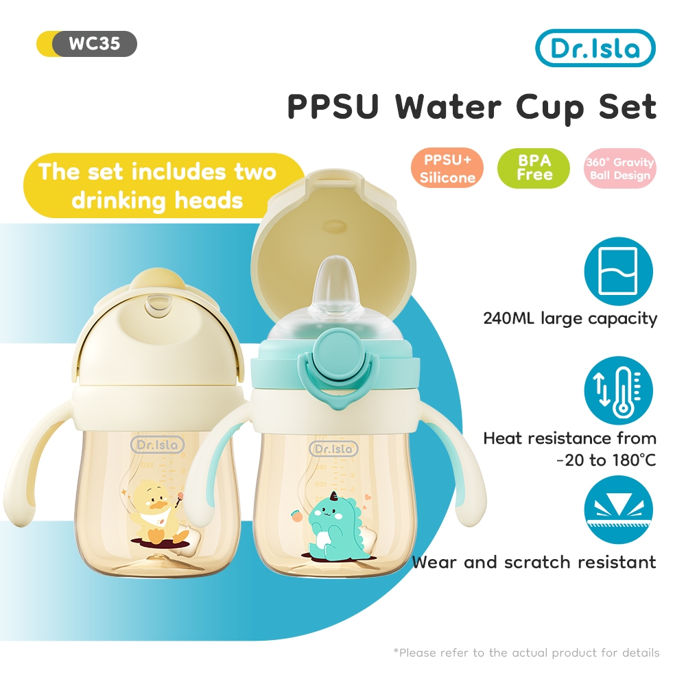 Dr.isla Dot Bayi Botol Minum PPSU 240ml Set WC35 dengan Tutup Duckbill & Corong