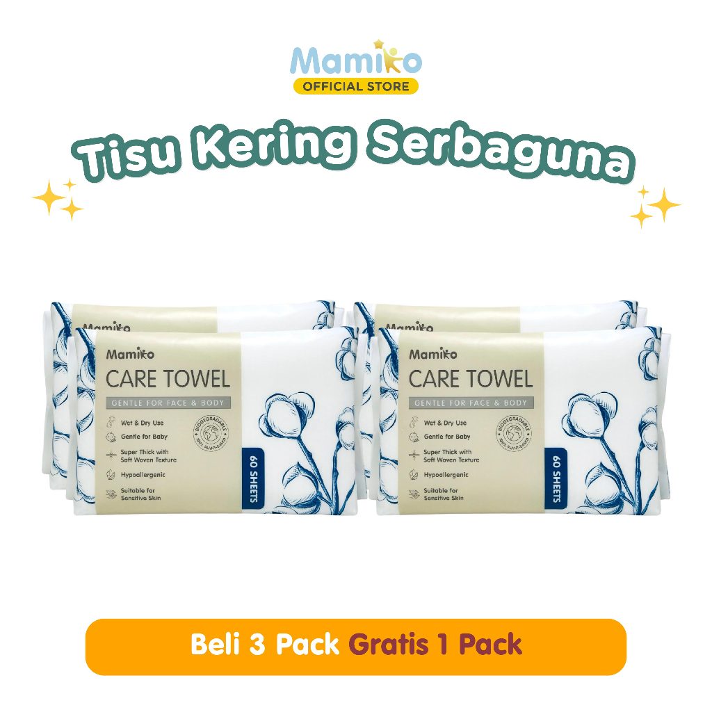 Mamiko Facial Care Towel Tisu Kering Tebal 60 Lembar AB Sisi 3D untuk Bayi Foto 6