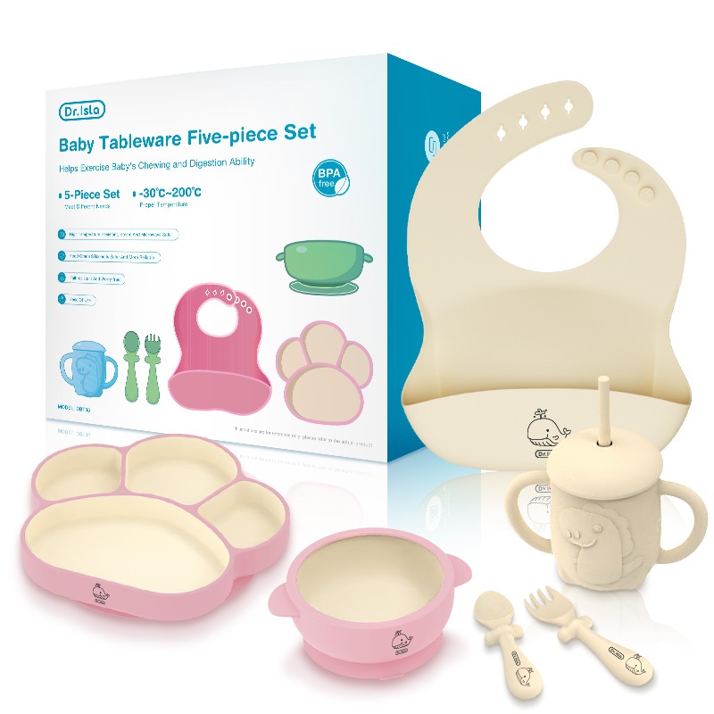 Dr.isla Set Perlengkapan Makan Bayi 7 Pcs BT05 Piring Mangkuk Celemek Sendok Garpu BPA Foto 7