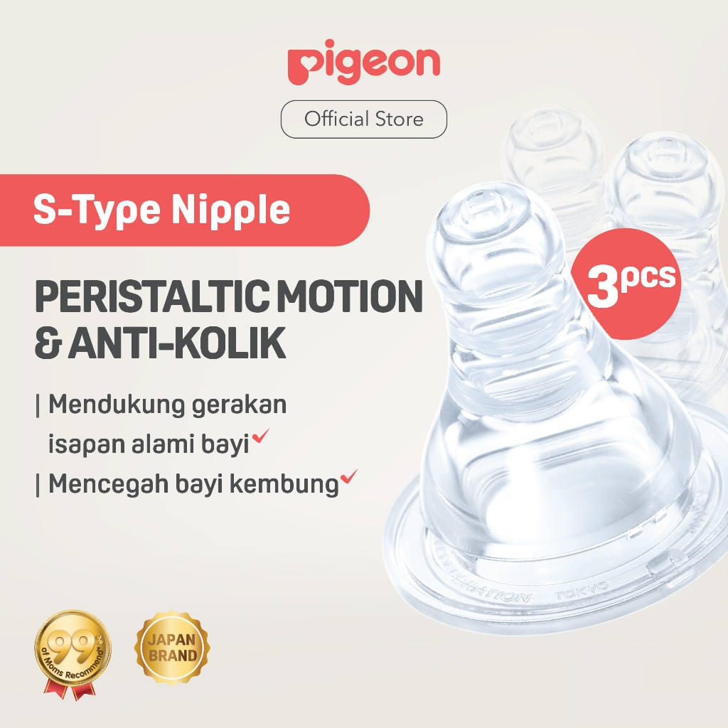 PIGEON Peristaltic S-Type Nipple Slim Neck Blister Isi 3pcs - Pilih Ukuran S/M/Y/L Anti